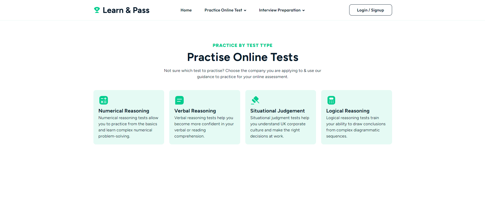 Practice By Test Type - Learn & Pass